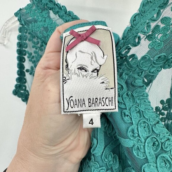 YOANA BARASCHI dress fit flare lace sheer mesh vintage inspired party green 4 - Picture 9 of 10